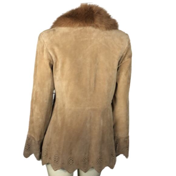 Y2K Dennis Basso Boho penny lane Suede leather jacket fur collar bell cuffs XS - Picture 6 of 12